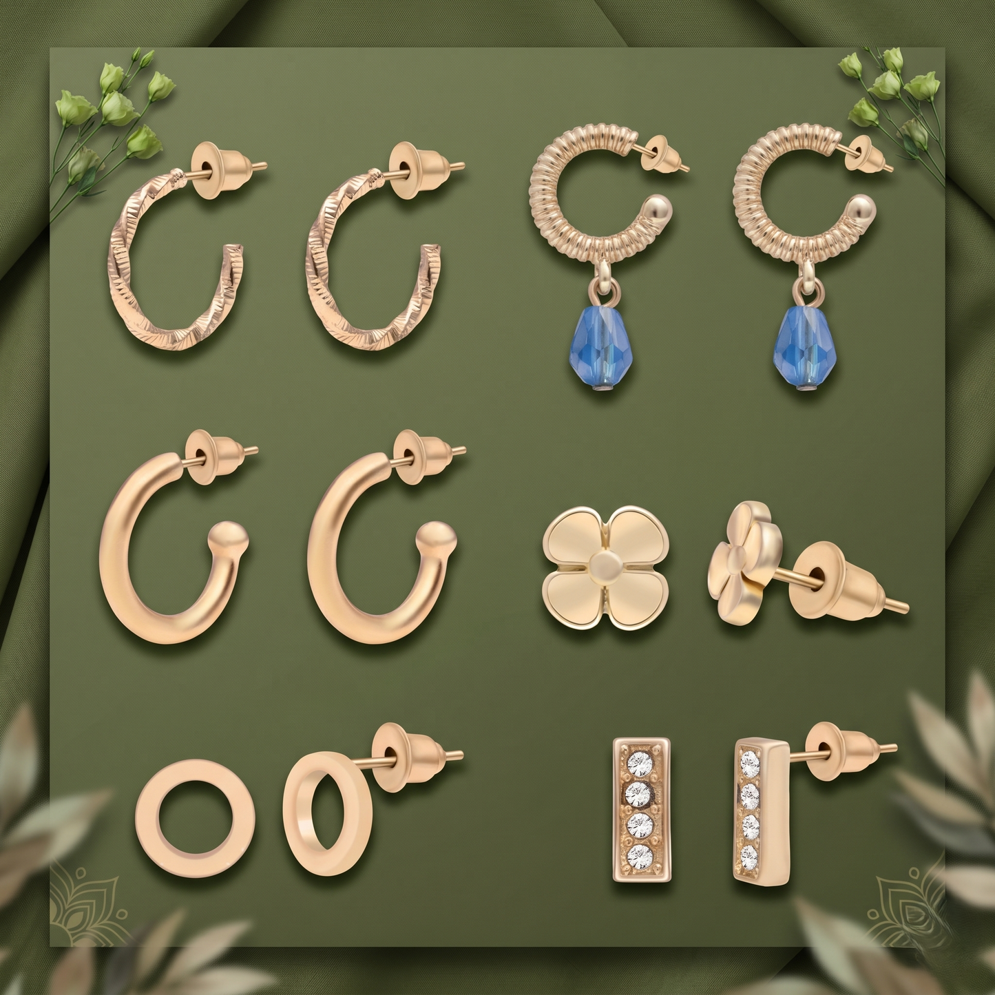 Gold Plated Stud And Hoop Set Of 6