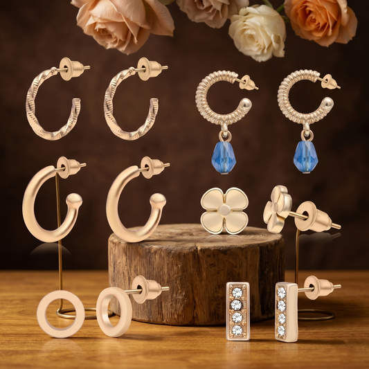 Gold Plated Stud And Hoop Set Of 6