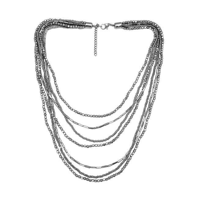 Multi-Layered Gunmetal Beaded Necklace