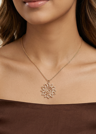 Textured Sunburst Spiral Pendant Necklace for Women