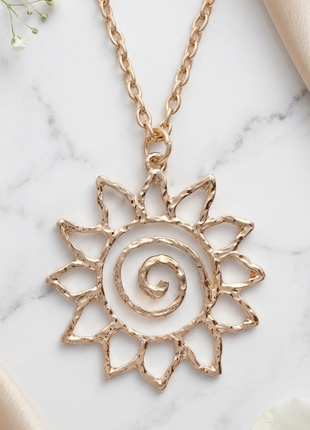 Textured Sunburst Spiral Pendant Necklace for Women