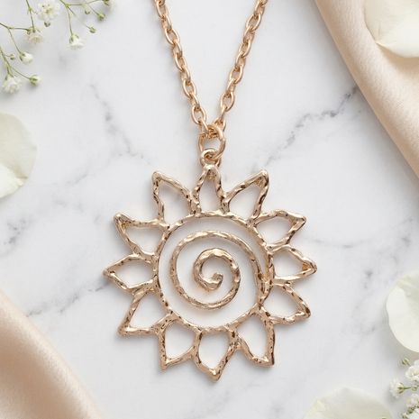 Textured Sunburst Spiral Pendant Necklace for Women