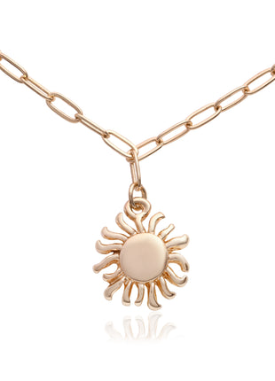 Gold-Plated Sun Charm Necklace with Elegant Paperclip Link Chain