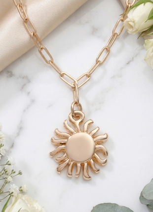 Gold-Plated Sun Charm Necklace with Elegant Paperclip Link Chain