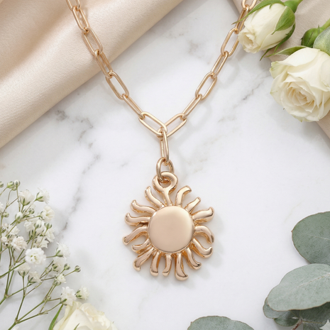 Gold-Plated Sun Charm Necklace with Elegant Paperclip Link Chain