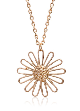Gold Textured Daisy Flower Pendant Necklace with Delicate Cable Chain