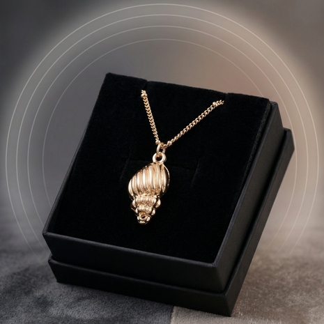 Gold Plated Sculpted Conch Shell Pendant Necklace with Elegant Satellite Bead Chain