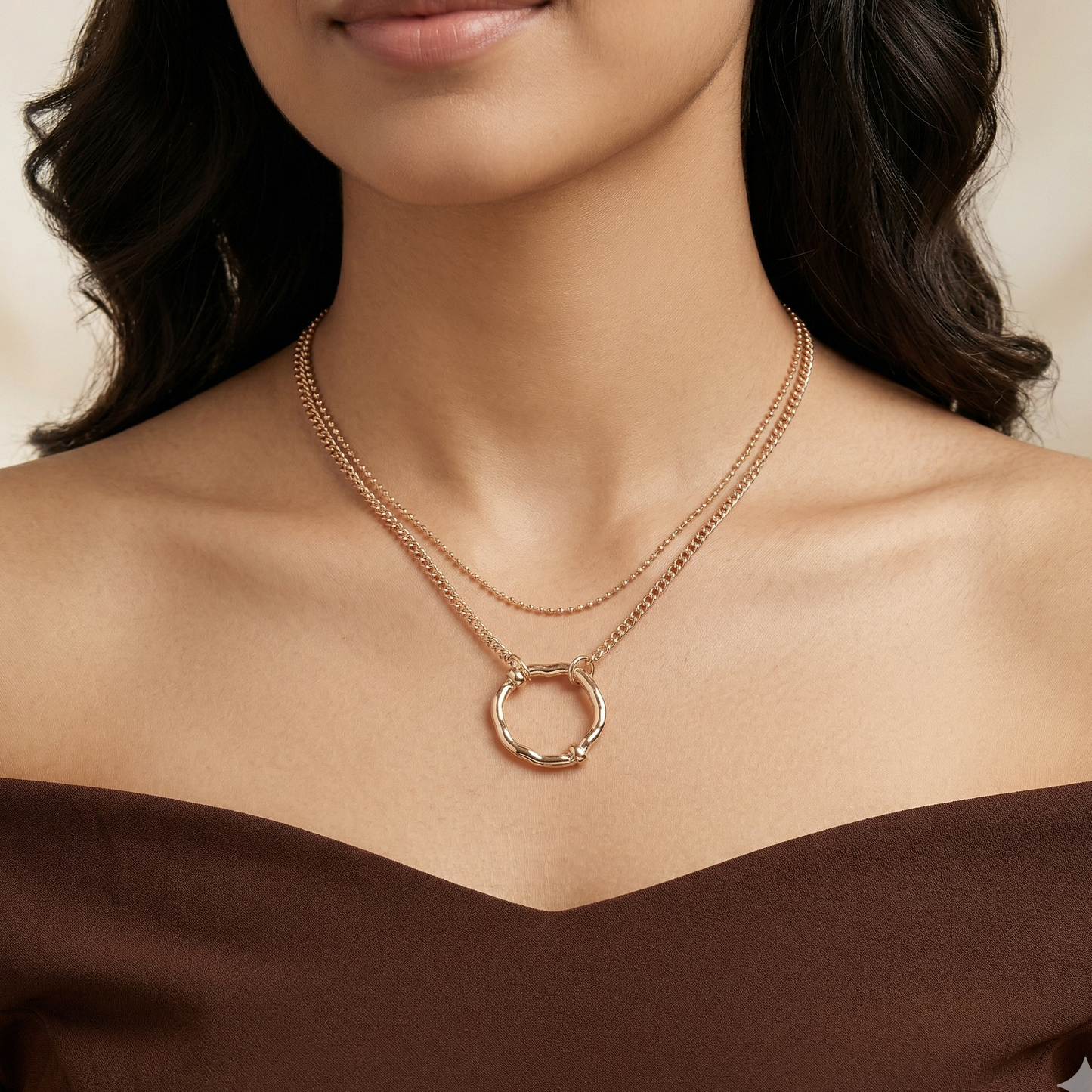 Hammered Circle Mixed Ball & Curb Chain