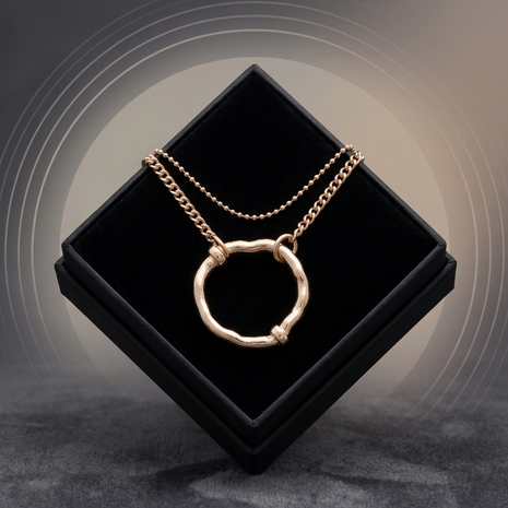 Hammered Circle Pendant Necklace with Mixed Ball & Curb Chain