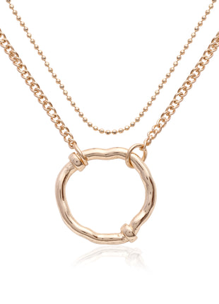 Hammered Circle Pendant Necklace with Mixed Ball & Curb Chain