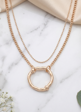 Hammered Circle Pendant Necklace with Mixed Ball & Curb Chain