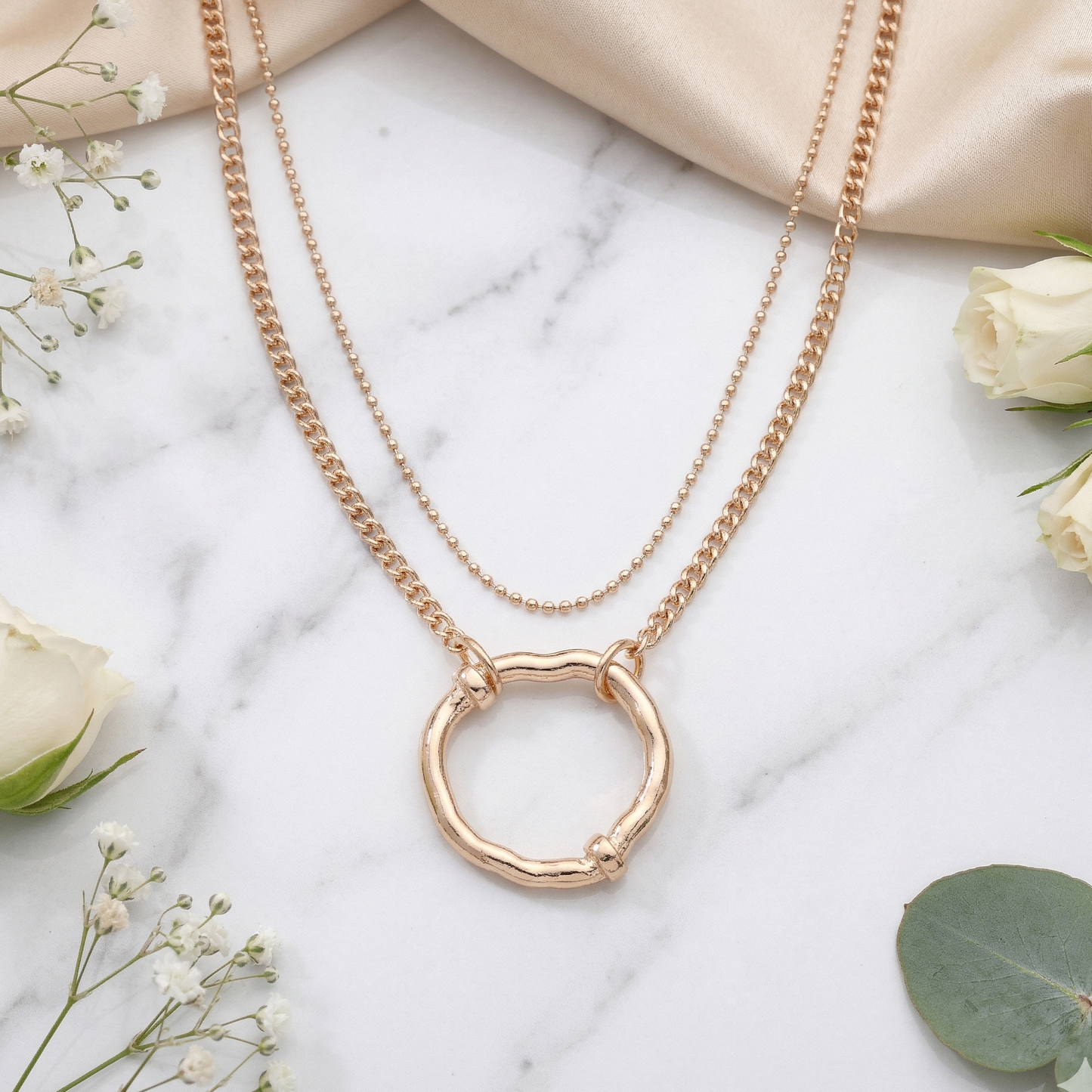 Hammered Circle Mixed Ball & Curb Chain