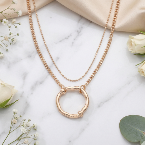 Hammered Circle Pendant Necklace with Mixed Ball & Curb Chain