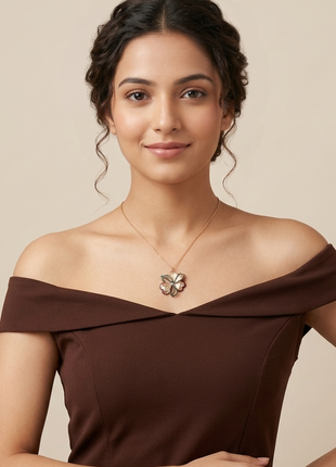 Gold Plated Floral Pendant Necklace with Emerald & Maroon Enamel Detailing