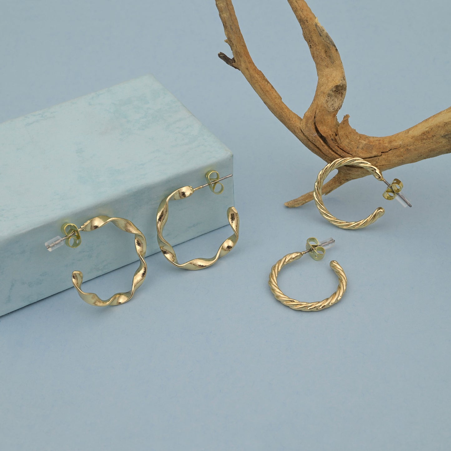 Gold Plated Twisted And Wavy Textured Half Hoop