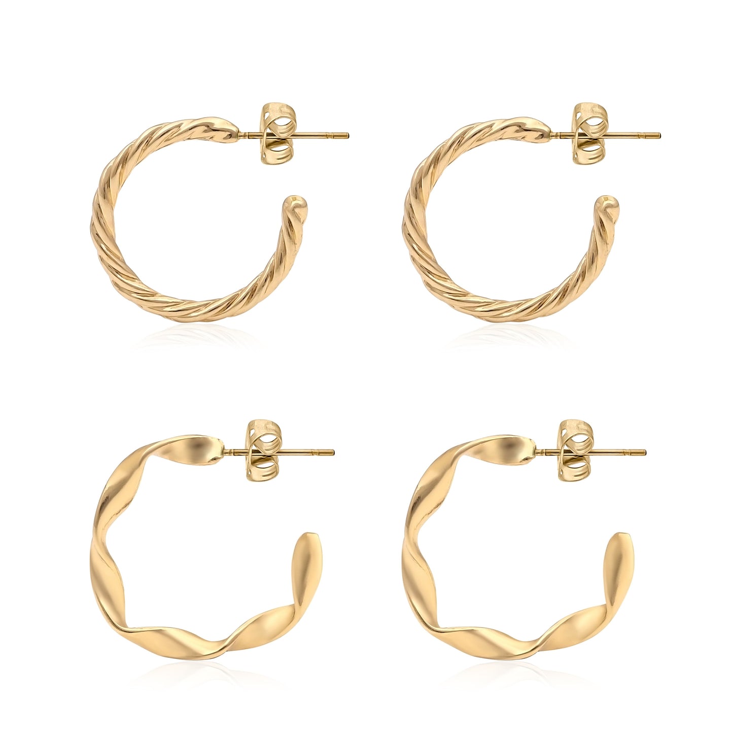 Gold Plated Twisted And Wavy Textured Half Hoop