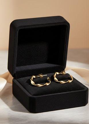 Gold Tone Plated Twisted And Wavy Textured Half Hoop Stud Earrings Set Fashion Jewellery 2wist Desings