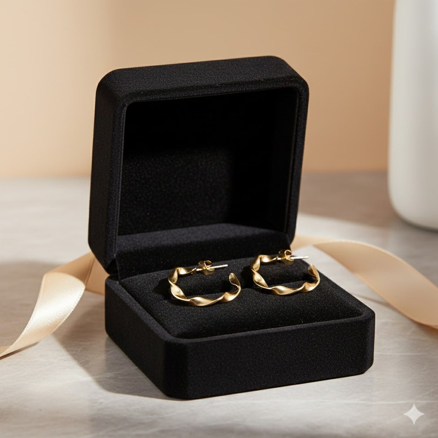 Gold Plated Twisted And Wavy Textured Half Hoop