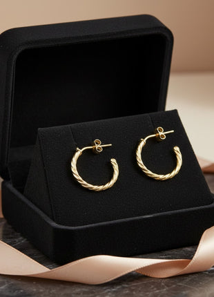 Gold Tone Plated Twisted And Wavy Textured Half Hoop Stud Earrings Set Fashion Jewellery 2wist Desings