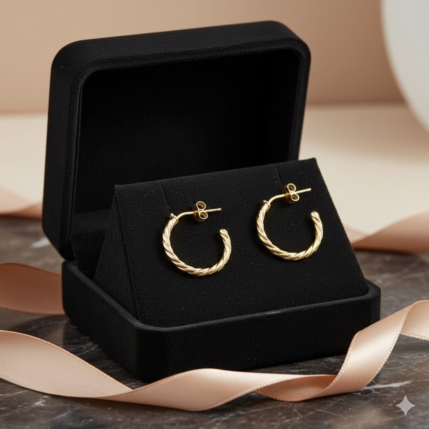 Gold Plated Twisted And Wavy Textured Half Hoop