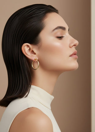 Gold Tone Plated Twisted And Wavy Textured Half Hoop Stud Earrings Set Fashion Jewellery 2wist Desings