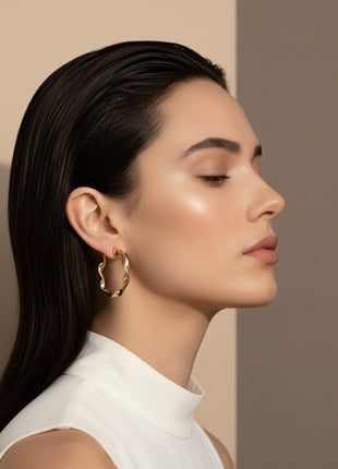 Gold Tone Plated Twisted And Wavy Textured Half Hoop Stud Earrings Set Fashion Jewellery 2wist Desings