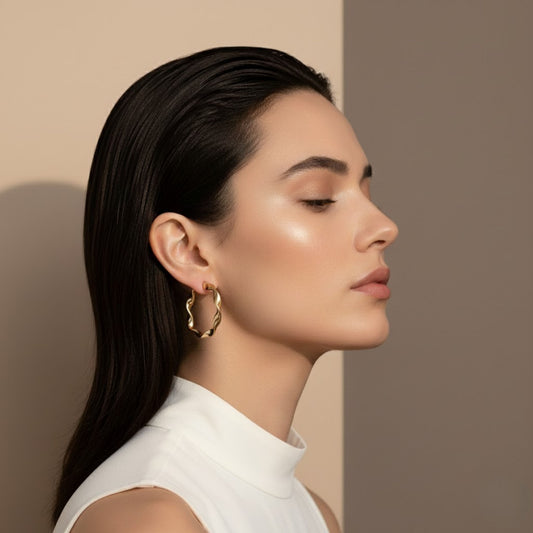 Gold Plated Twisted And Wavy Textured Half Hoop