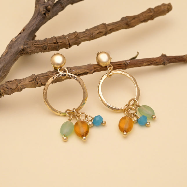 Beads Gemstone Charm Drop Earrings