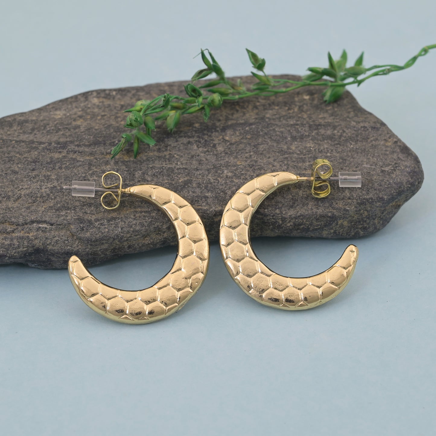 Half Moon Hammered Hoop Earrings