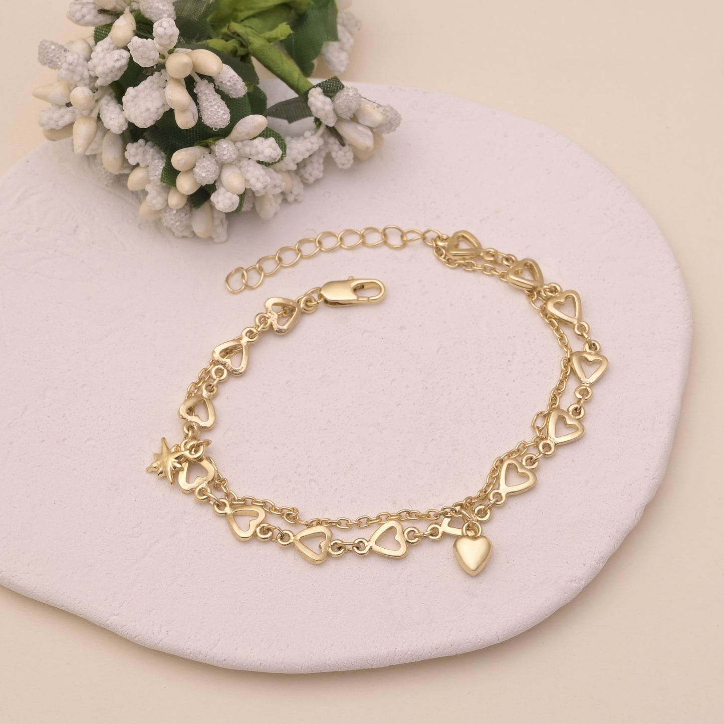 Double Layer Heart Charm Bracelet