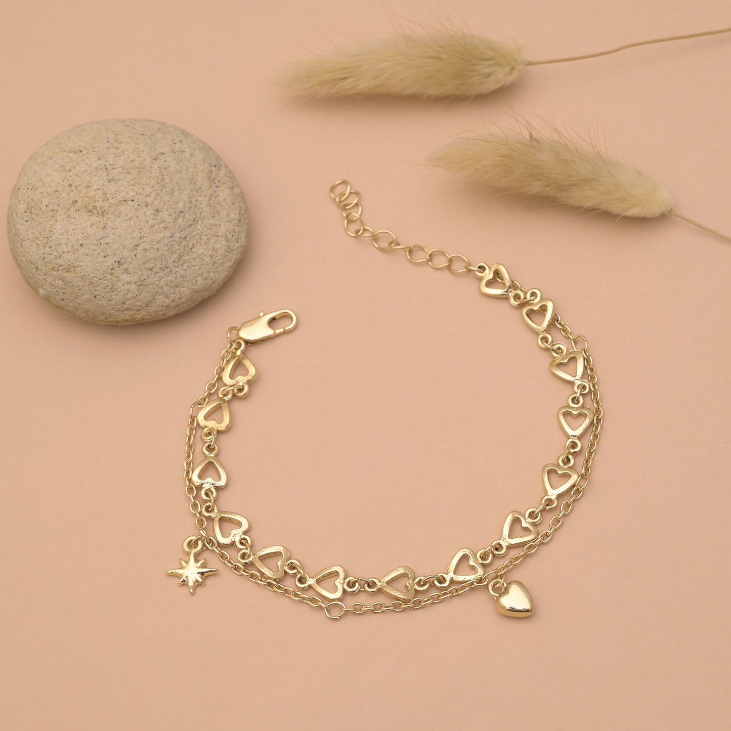 Double Layer Heart Charm Bracelet
