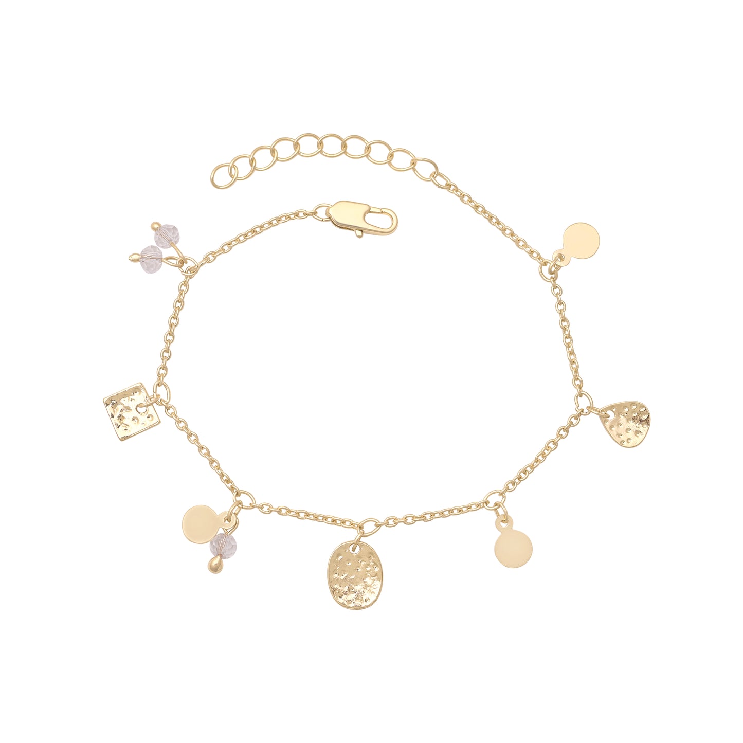 Multi Charm Hammered Disc Bracelet