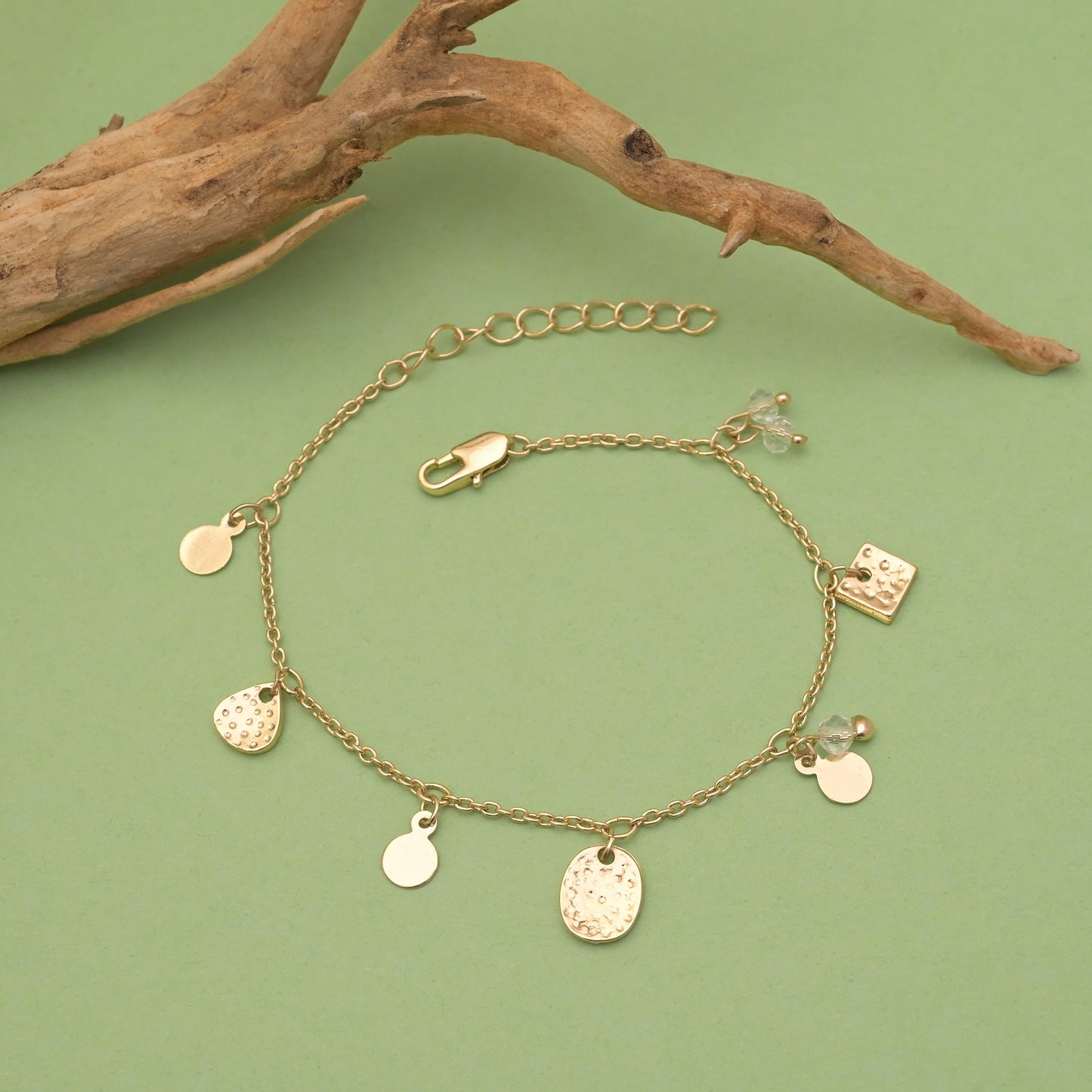 Multi Charm Hammered Disc Bracelet