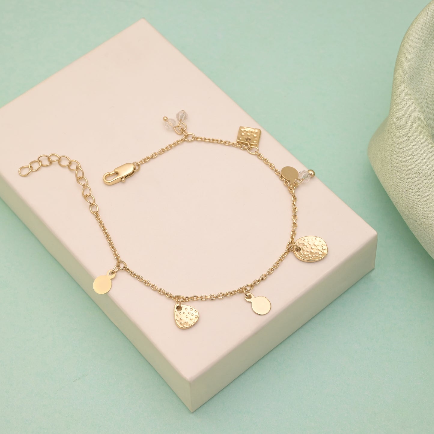 Multi Charm Hammered Disc Bracelet
