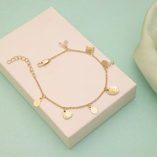 Multi Charm Hammered Disc Bracelet
