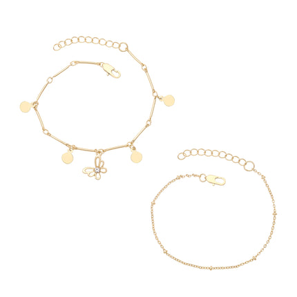 Gold Plated Butterfly & Minimal Bracelet Set
