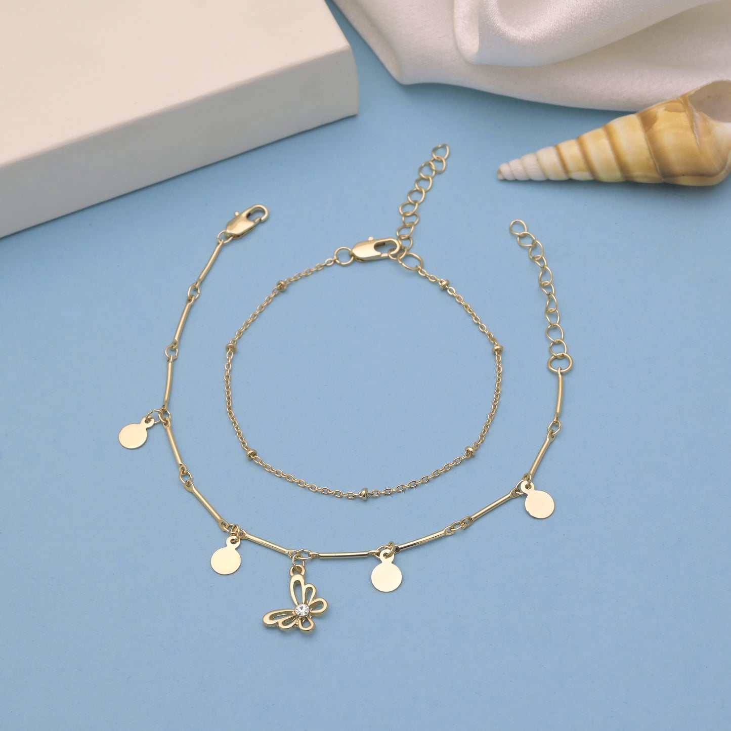 Butterfly Disc Charm Bracelet Set