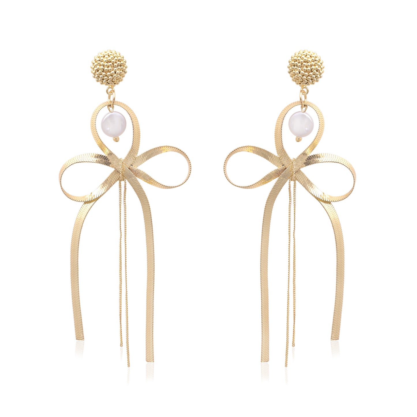 Bow Pearl Charm Dangle Earrings