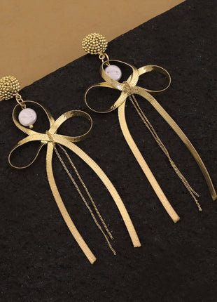 Bow Pearl Charm Dangle Earrings By 2wist Designs