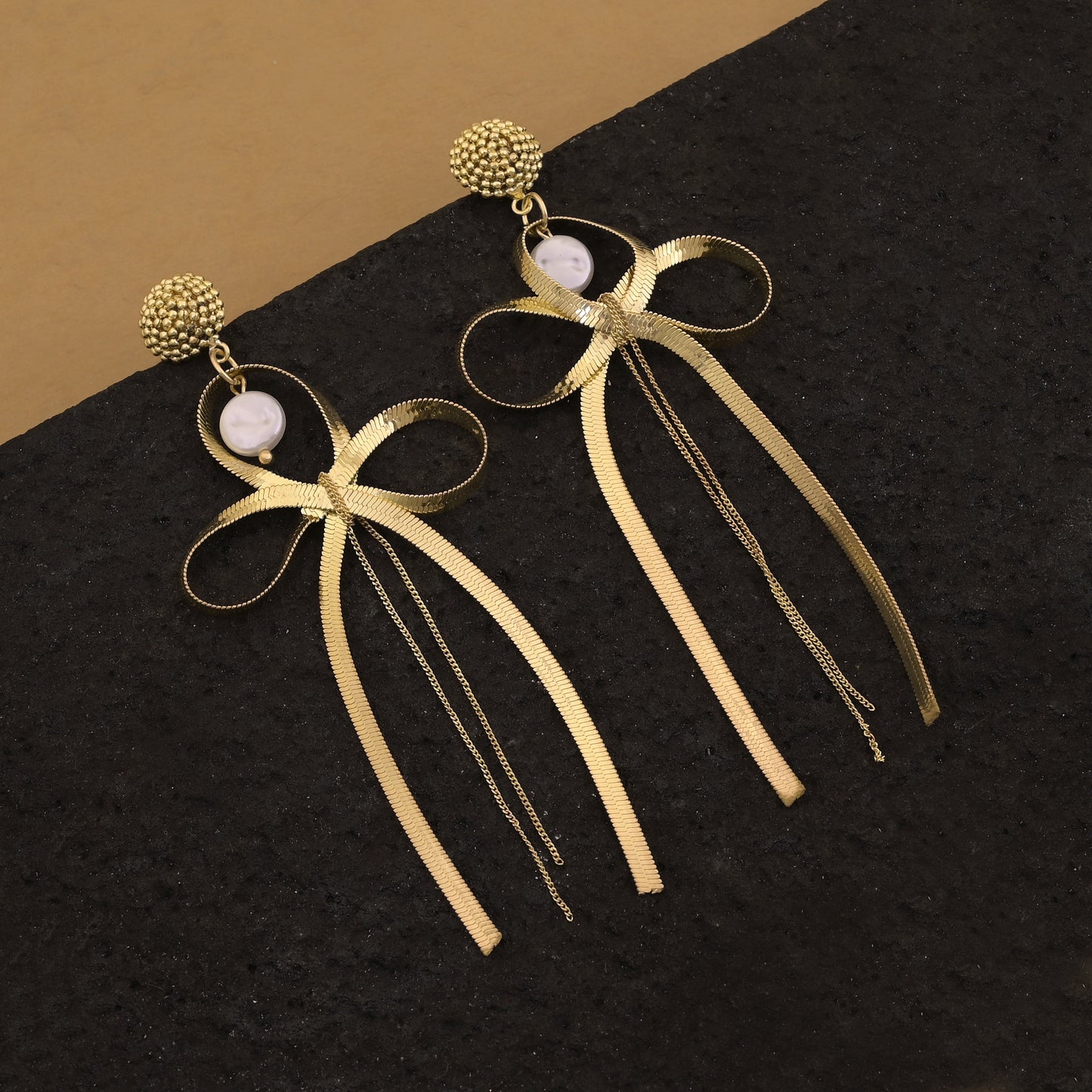 Bow Pearl Charm Dangle Earrings