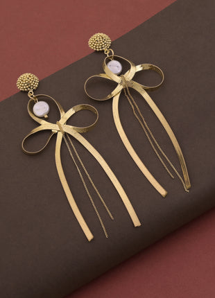 Bow Pearl Charm Dangle Earrings By 2wist Designs