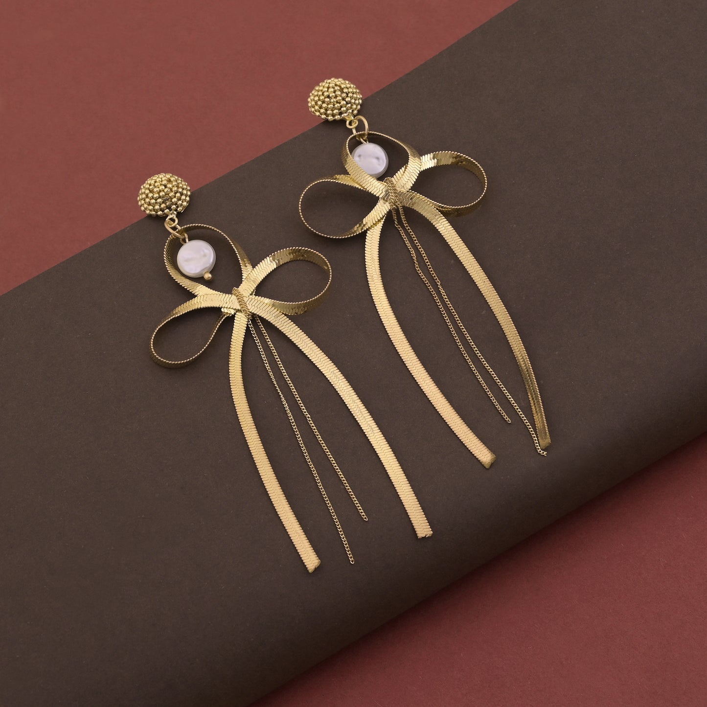 Bow Pearl Charm Dangle Earrings