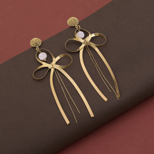Bow Pearl Charm Dangle Earrings