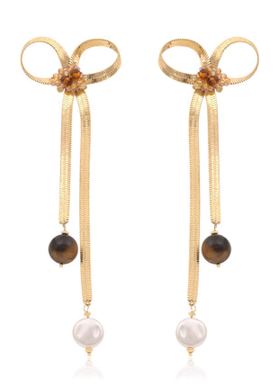 Bow Dangle Earrings With Pearl Stones By 2wist Designs