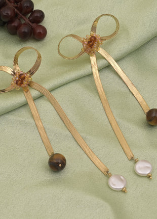 Bow Dangle Earrings With Pearl Stones By 2wist Designs