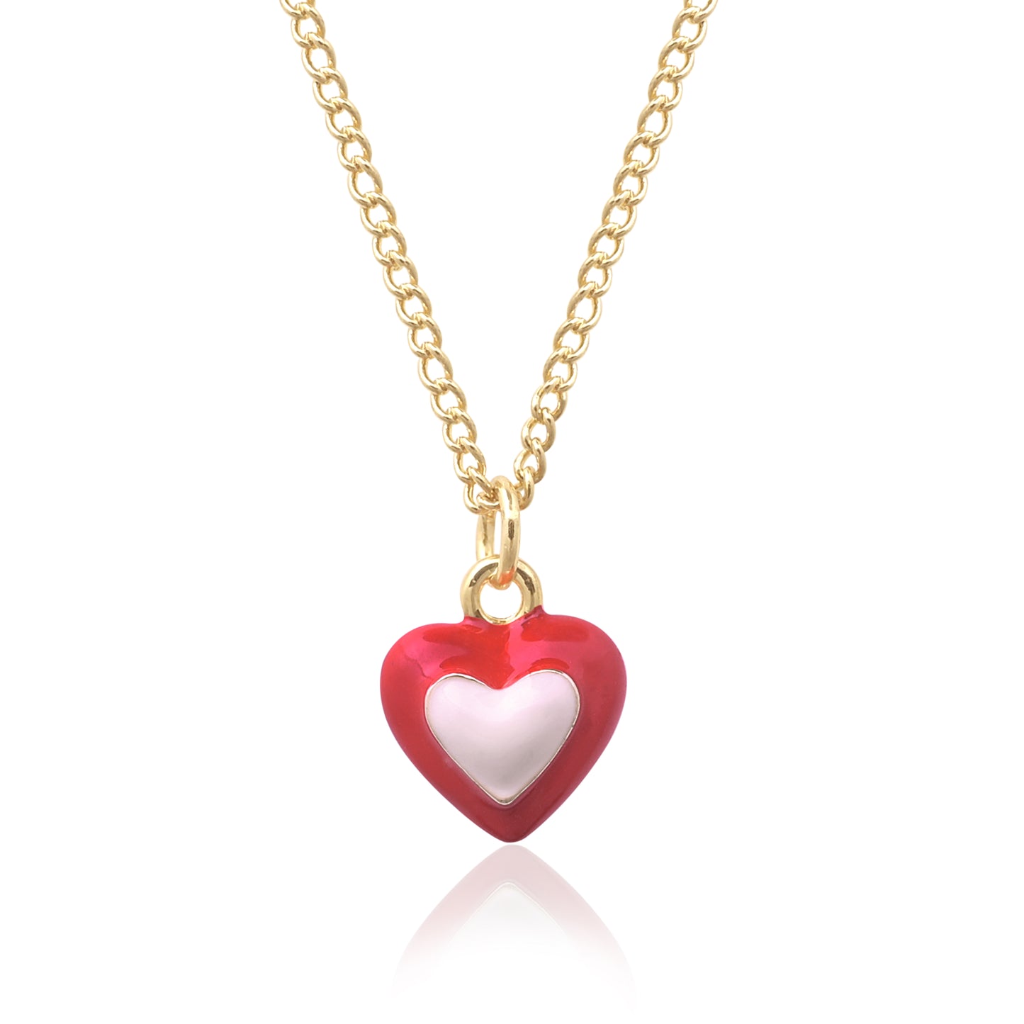 Red White Enamel Heart Charm Necklace