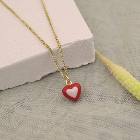 Red White Enamel Heart Charm Necklace By 2wist Designs
