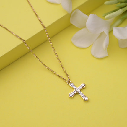 Crystal Cross Gold Plated Pendant Necklace