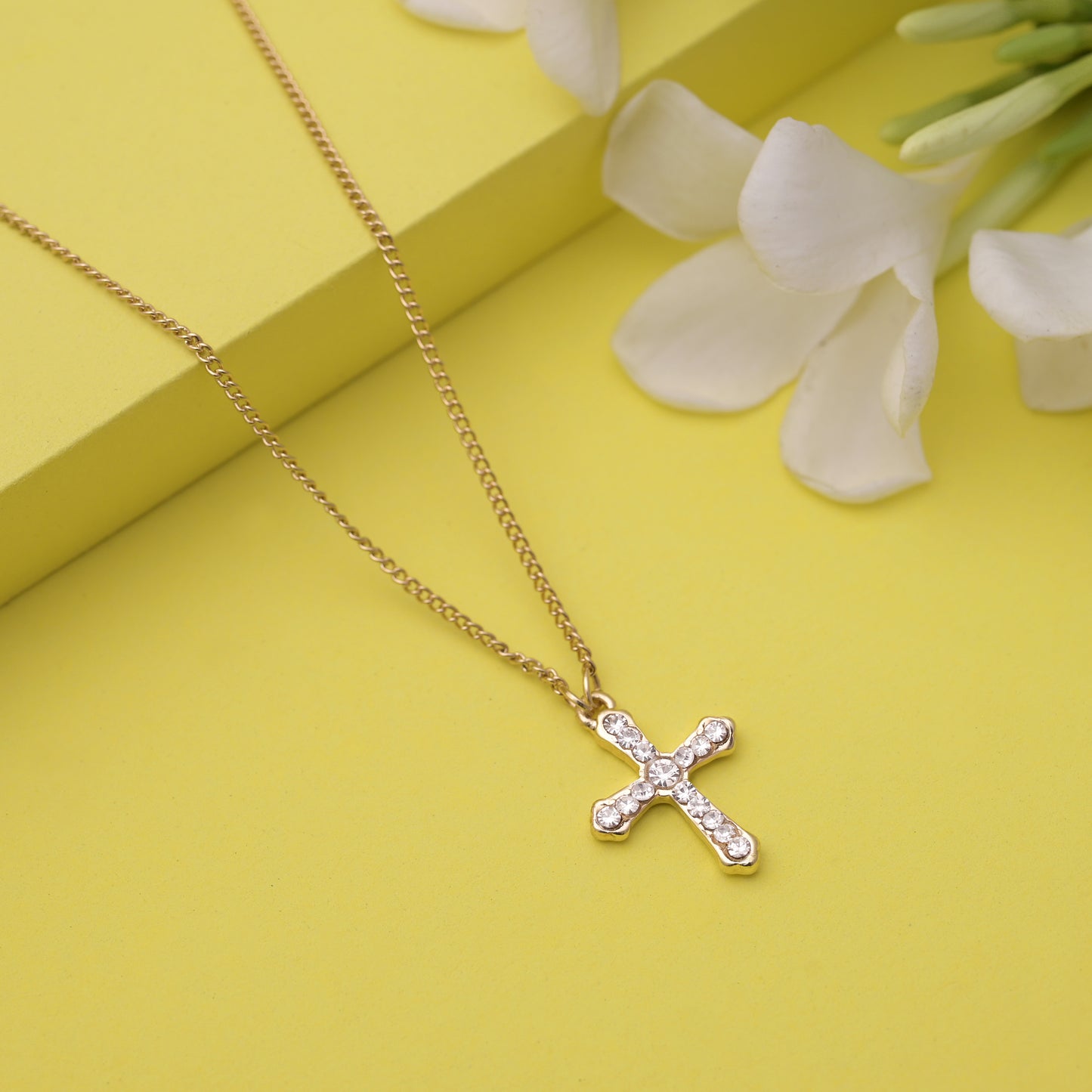 Crystal Cross Pendant Chain Necklace