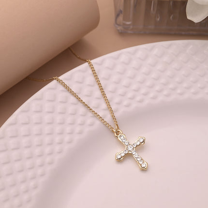 Crystal Cross Gold Plated Pendant Necklace